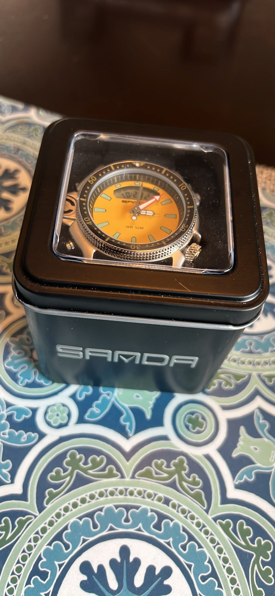 Sanda Men’s digi-analog yellow dial sport watch