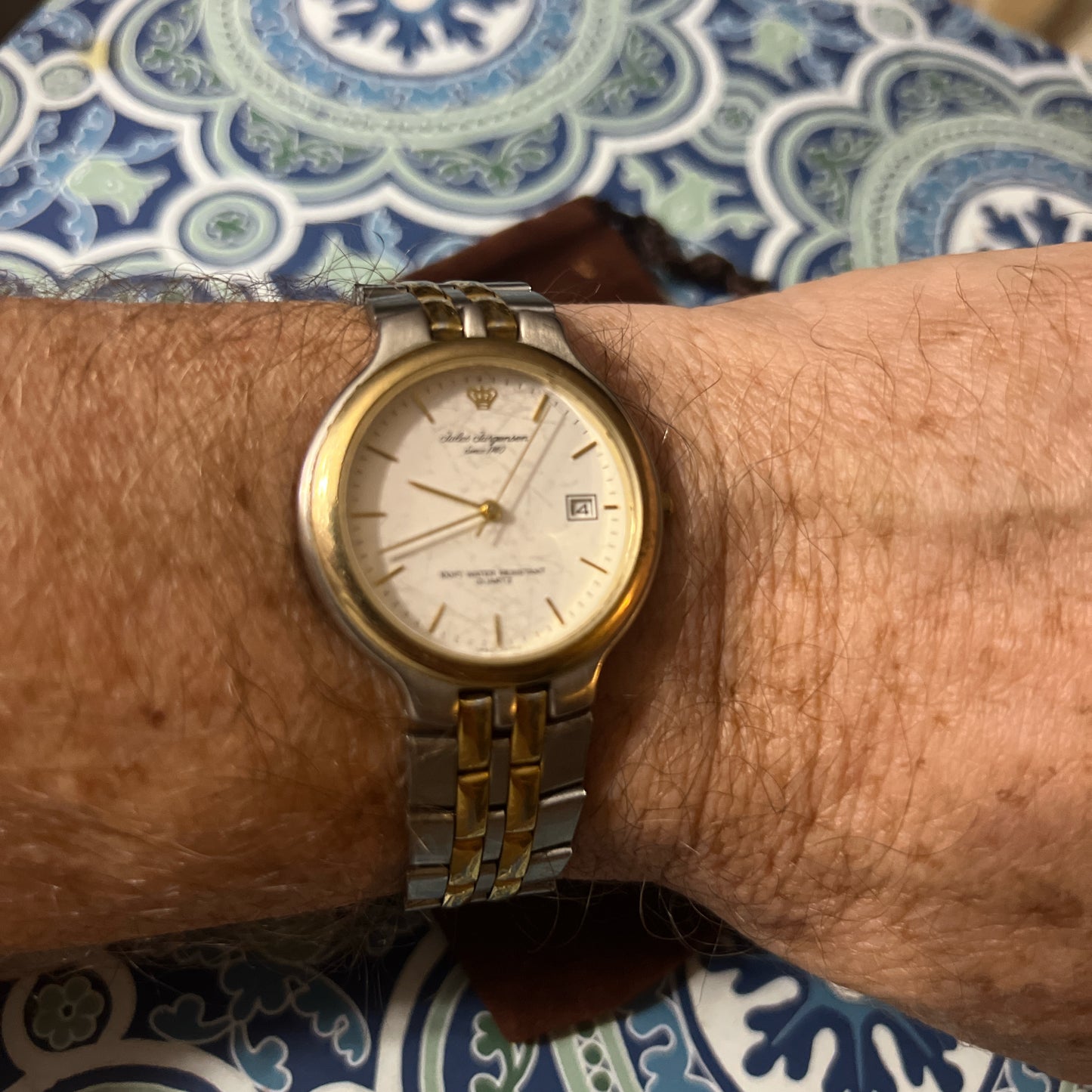 Vintage men’s Jules Jurgenson gold/Silver tone watch 1980’s