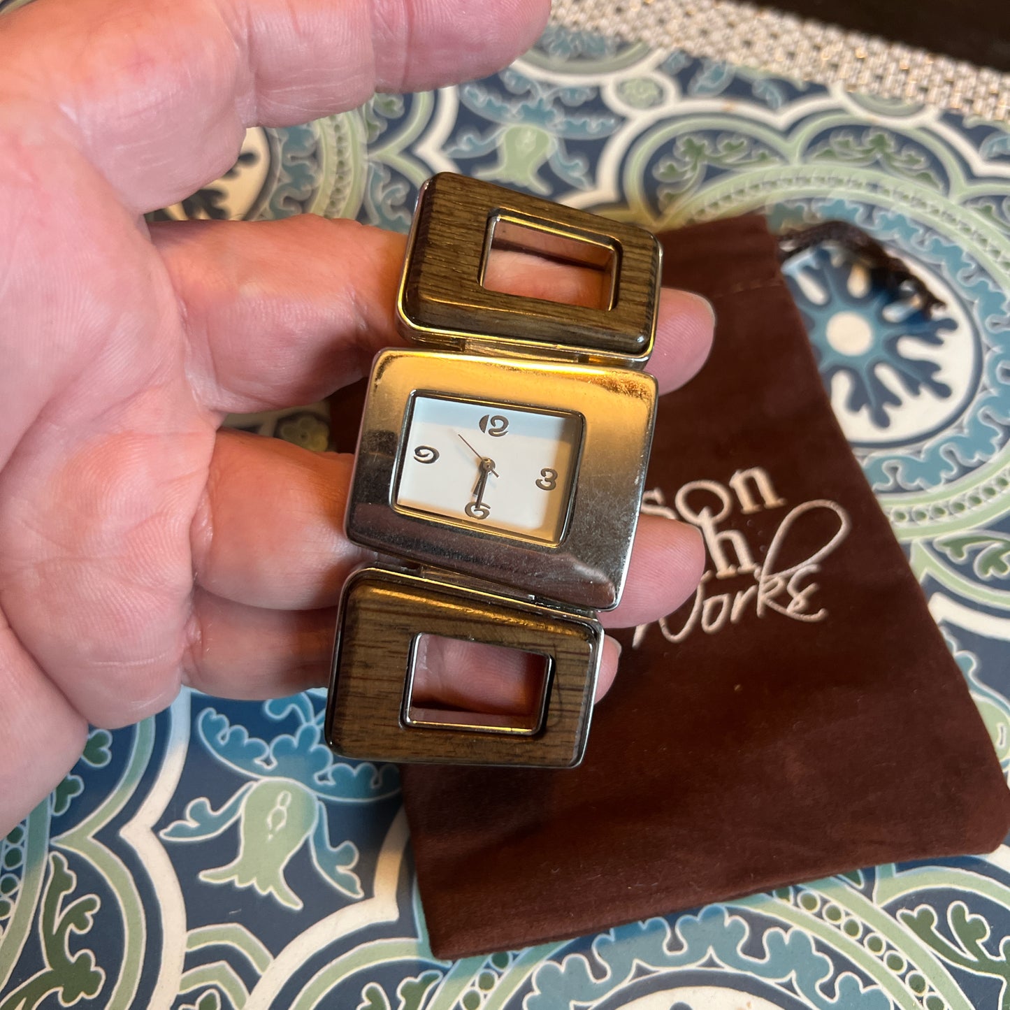 Chunky ladies watch with wood accents