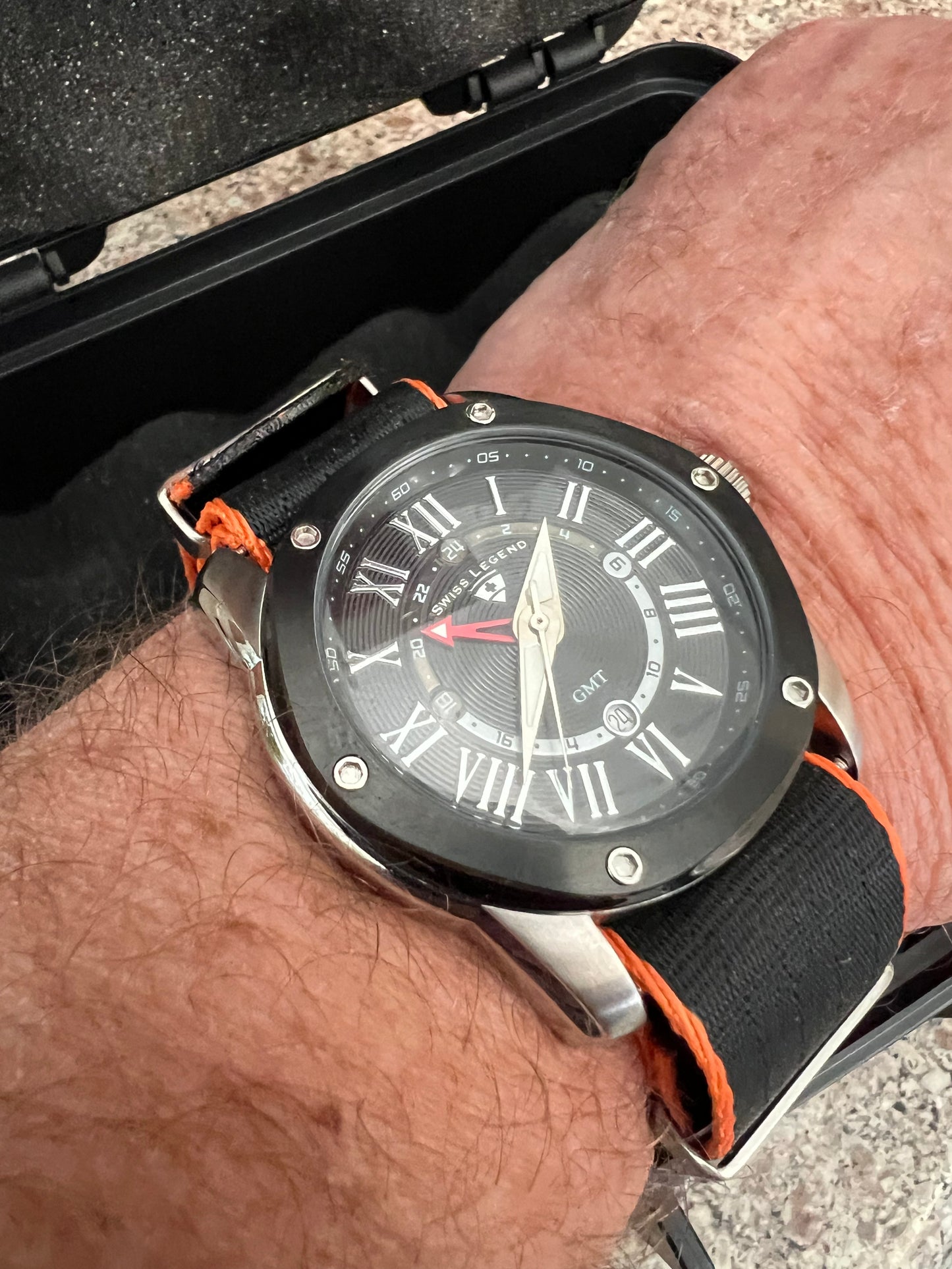 Men’s Swiss Legend Traveller GMT watch large dial. Swiss made