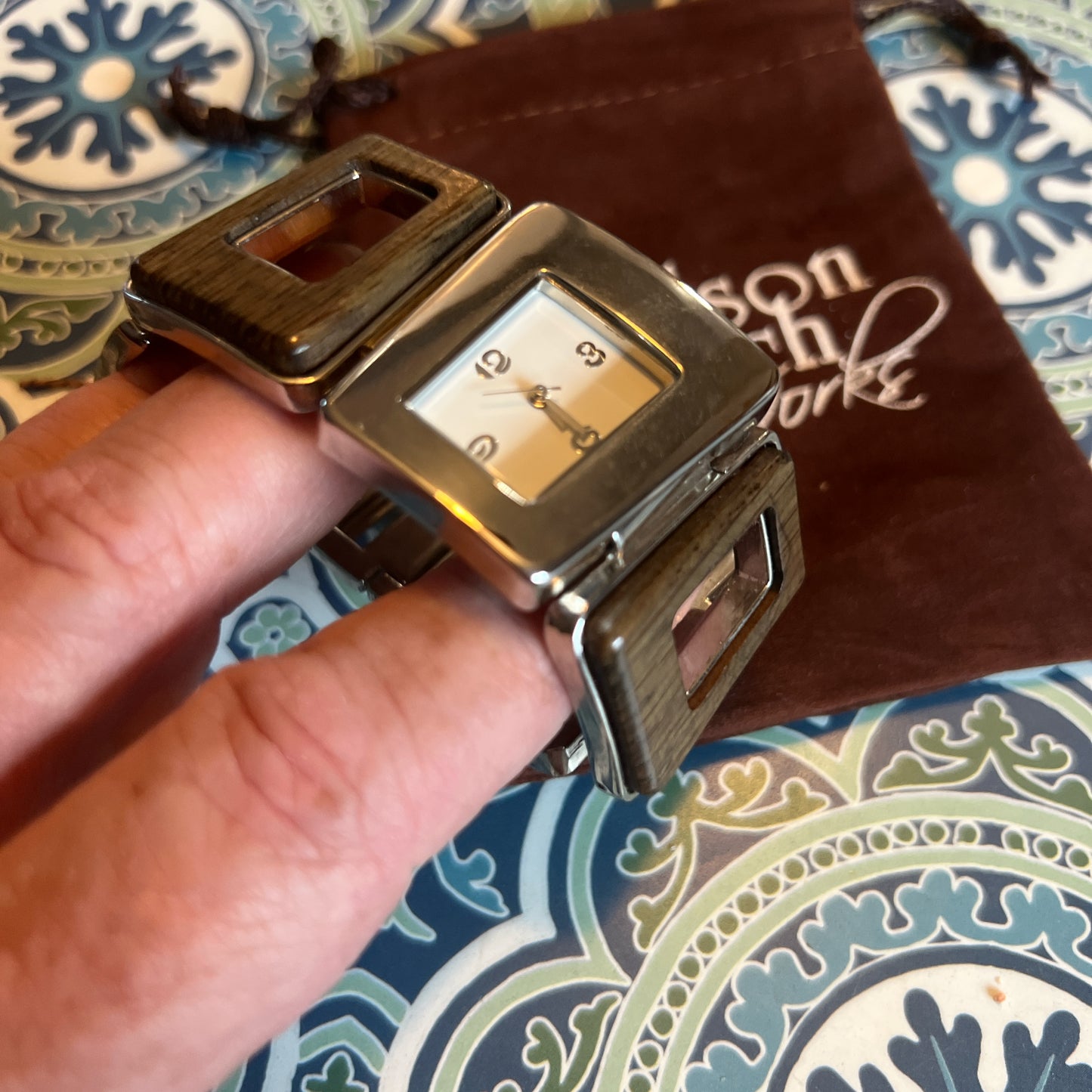 Chunky ladies watch with wood accents