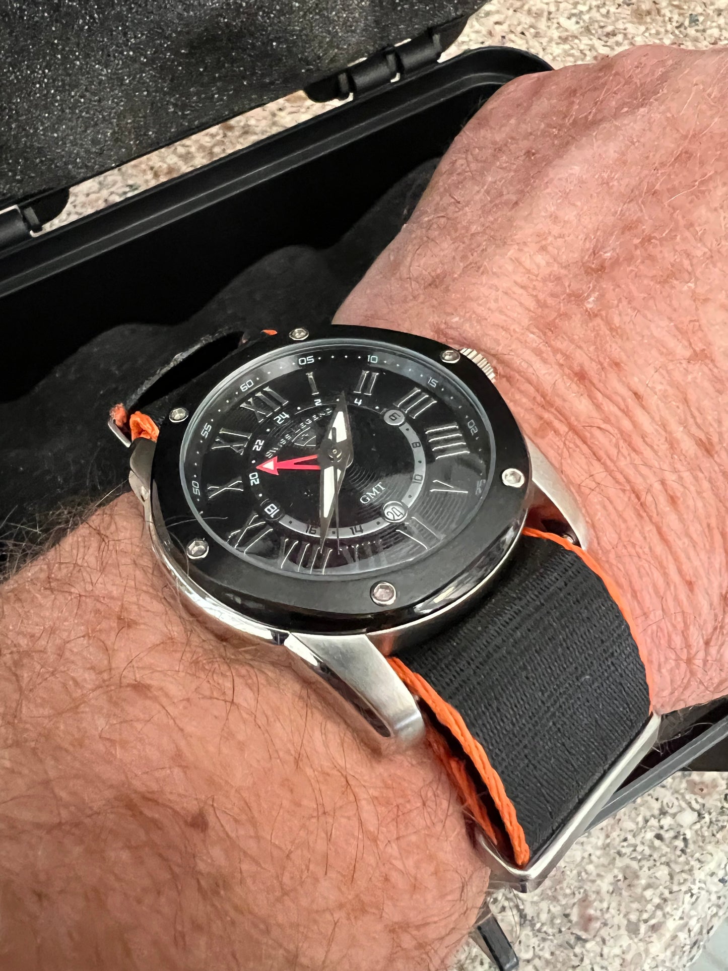 Men’s Swiss Legend Traveller GMT watch large dial. Swiss made
