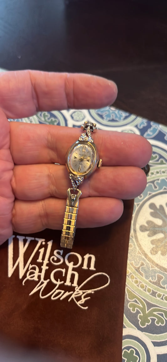 Dainty vintage Helbros diamond accent 10k RGP ladies watch mechanical 1959