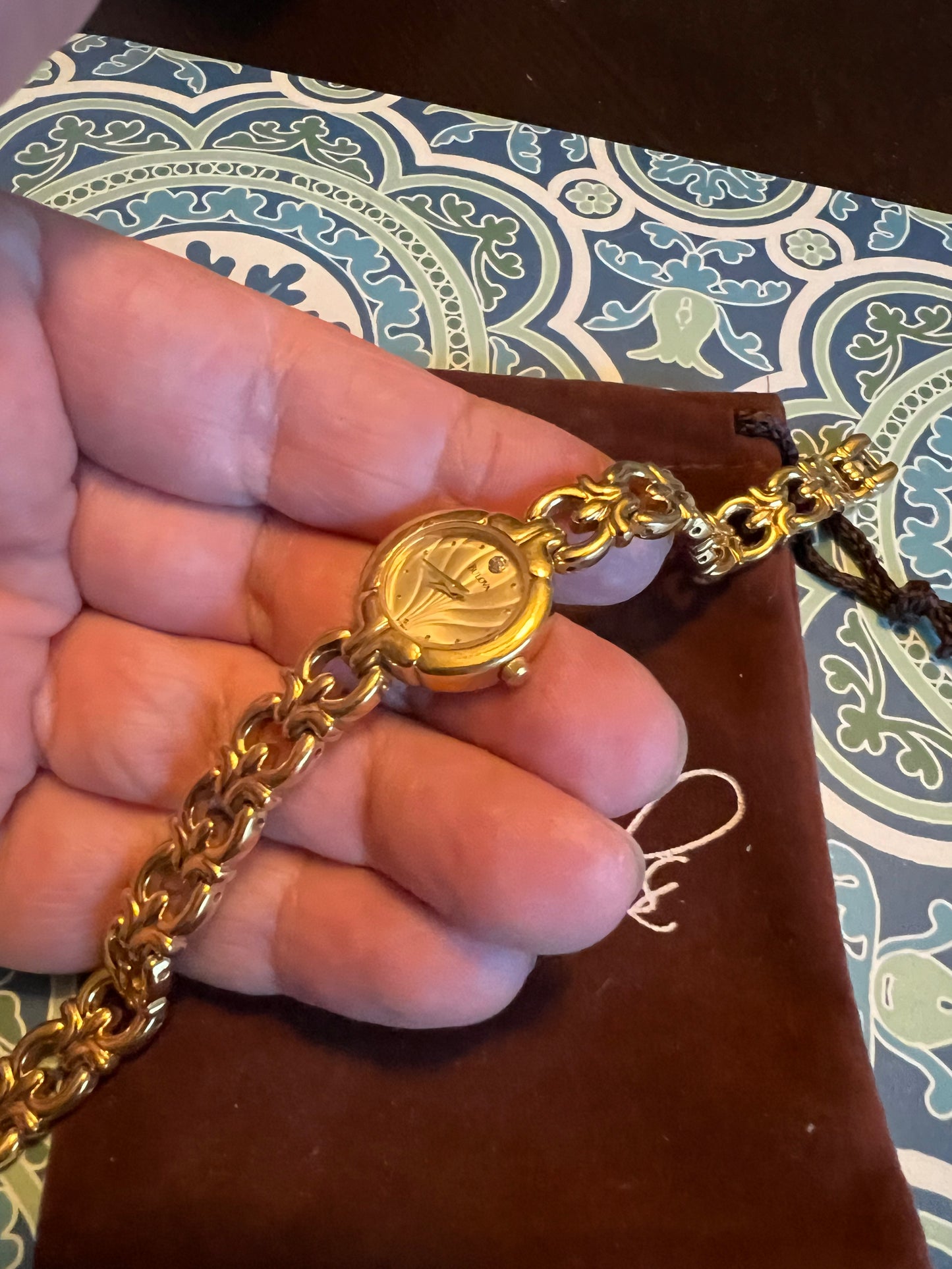 Ladies vintage Bulova gold tone diamond accent dainty watch b6