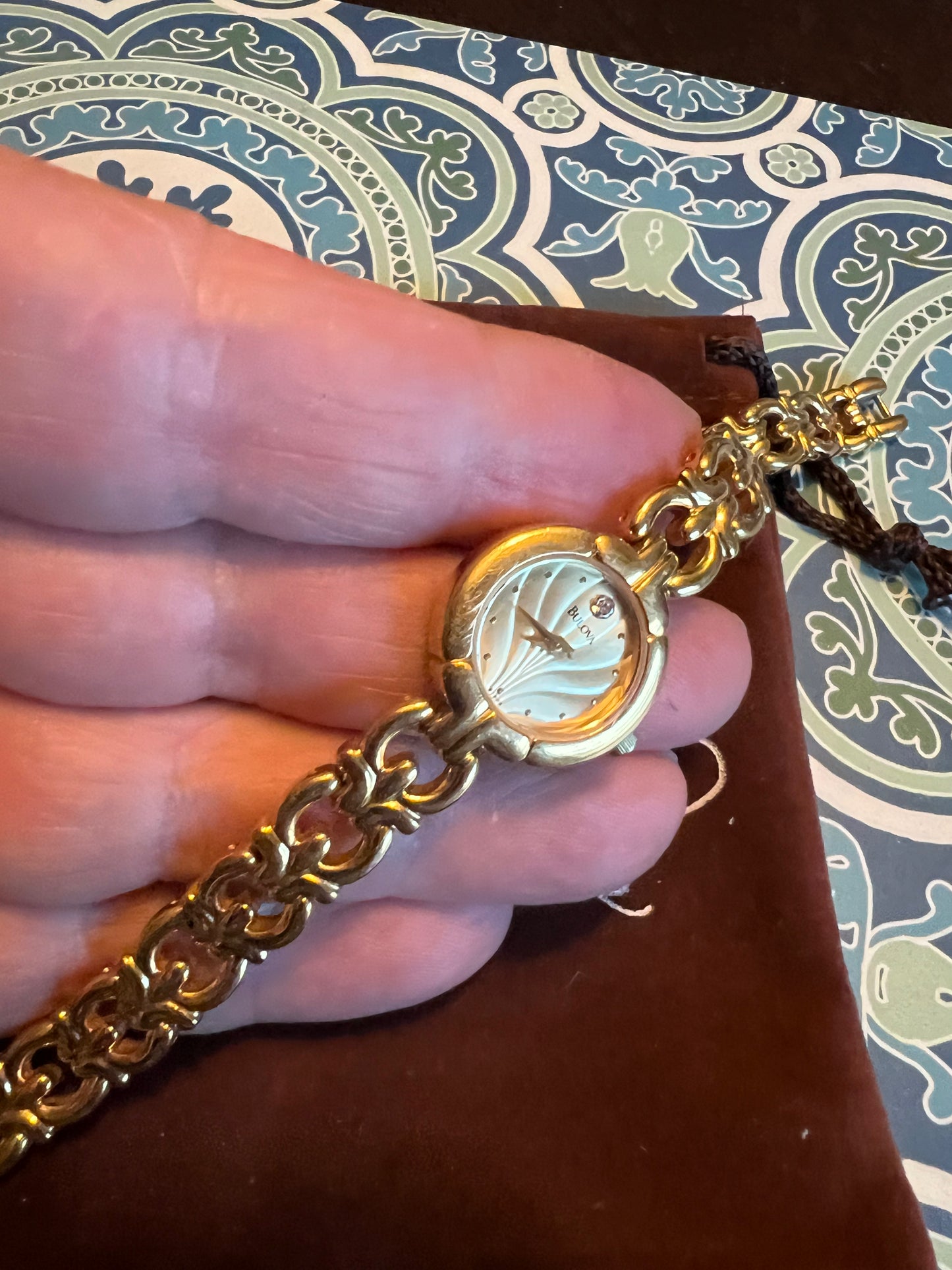 Ladies vintage Bulova gold tone diamond accent dainty watch b6