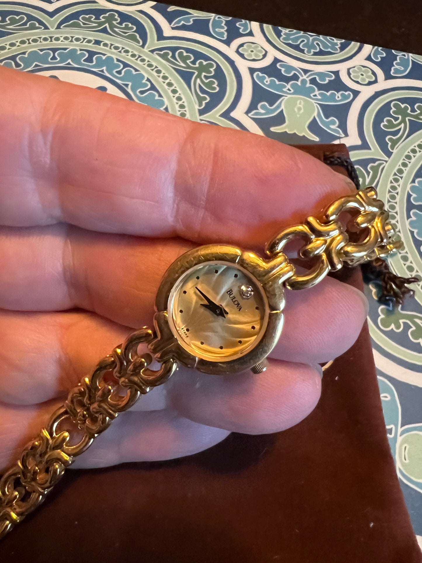 Ladies vintage Bulova gold tone diamond accent dainty watch b6