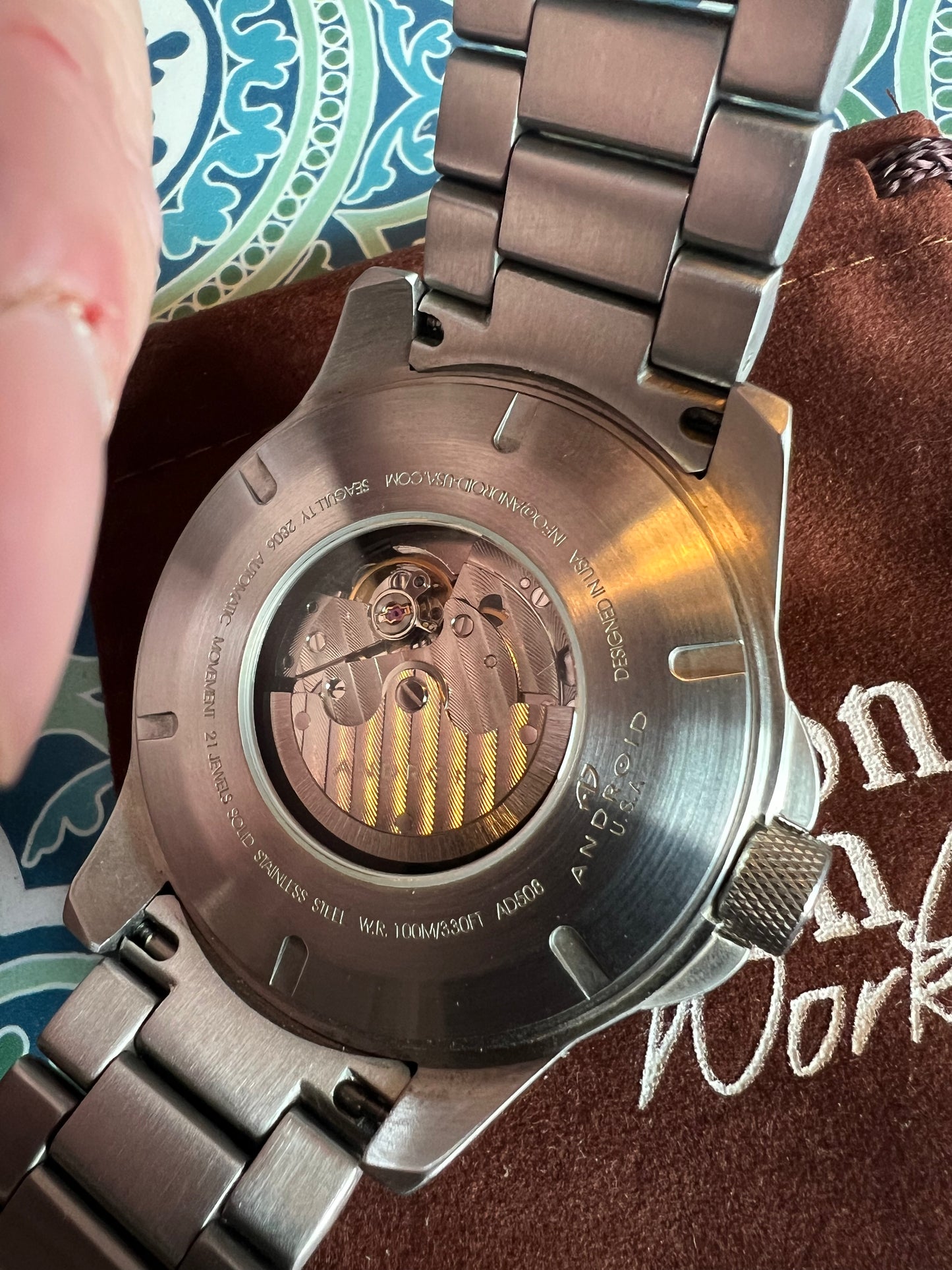 Android USA AD508 men’s watch TY2806 Seagull 21 jewel movement automatic exposition back b6