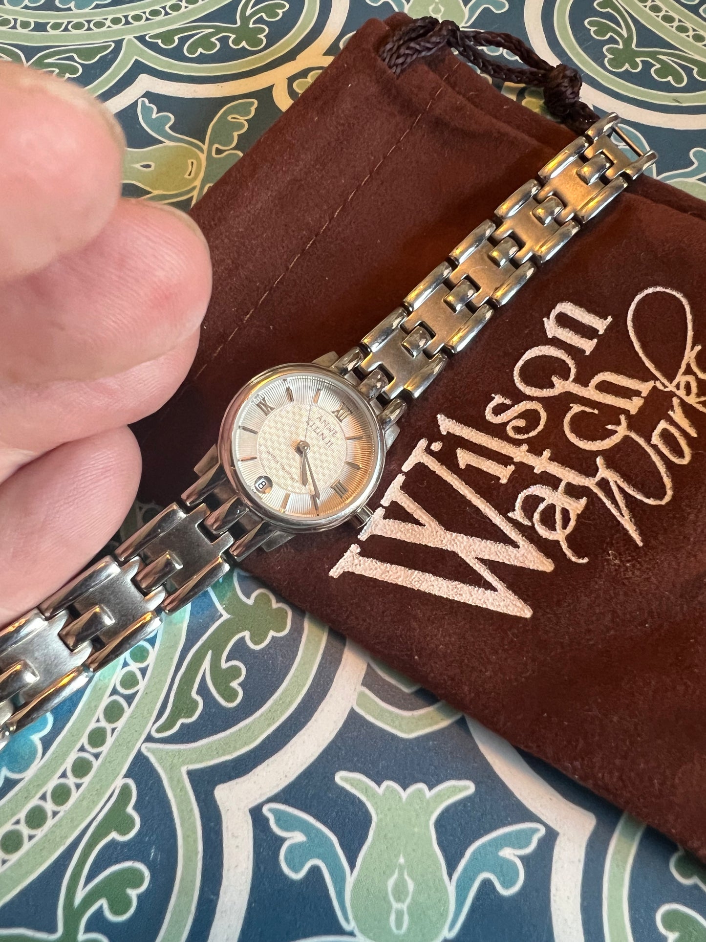 Ladies dainty cute tiny Anne Klein silver tone watch B8